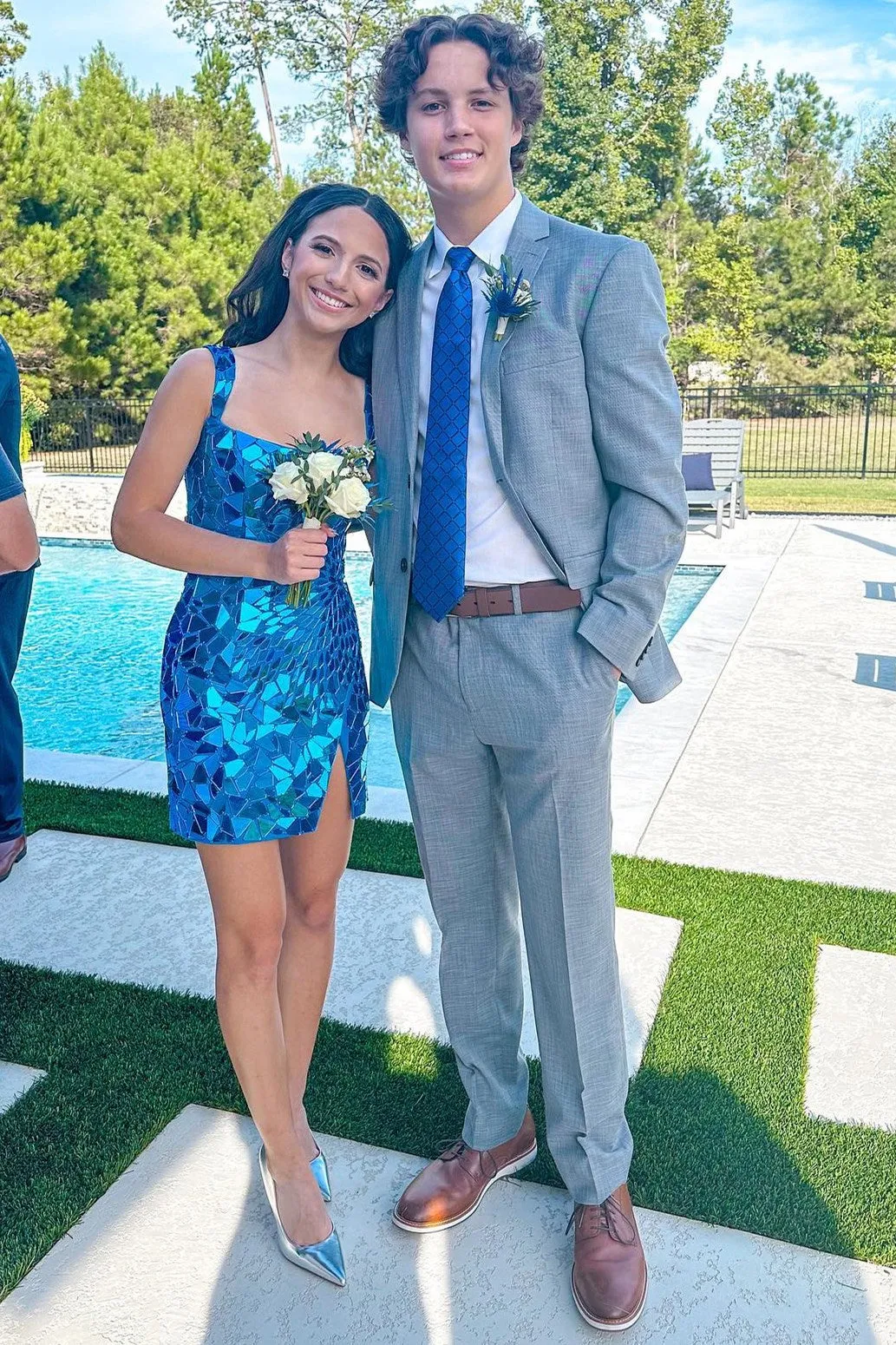 Luz | Square Neck Silver Cut Mirror Sequin Bodycon Homecoming Dress sold by KissProm product image thumbnail 3