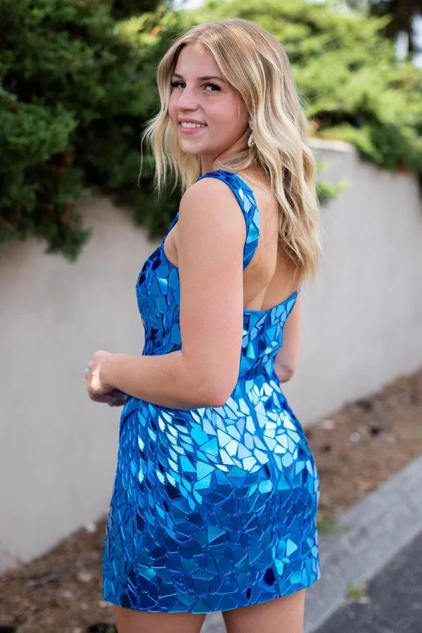 Luz | Square Neck Silver Cut Mirror Sequin Bodycon Homecoming Dress sold by KissProm product image thumbnail 2