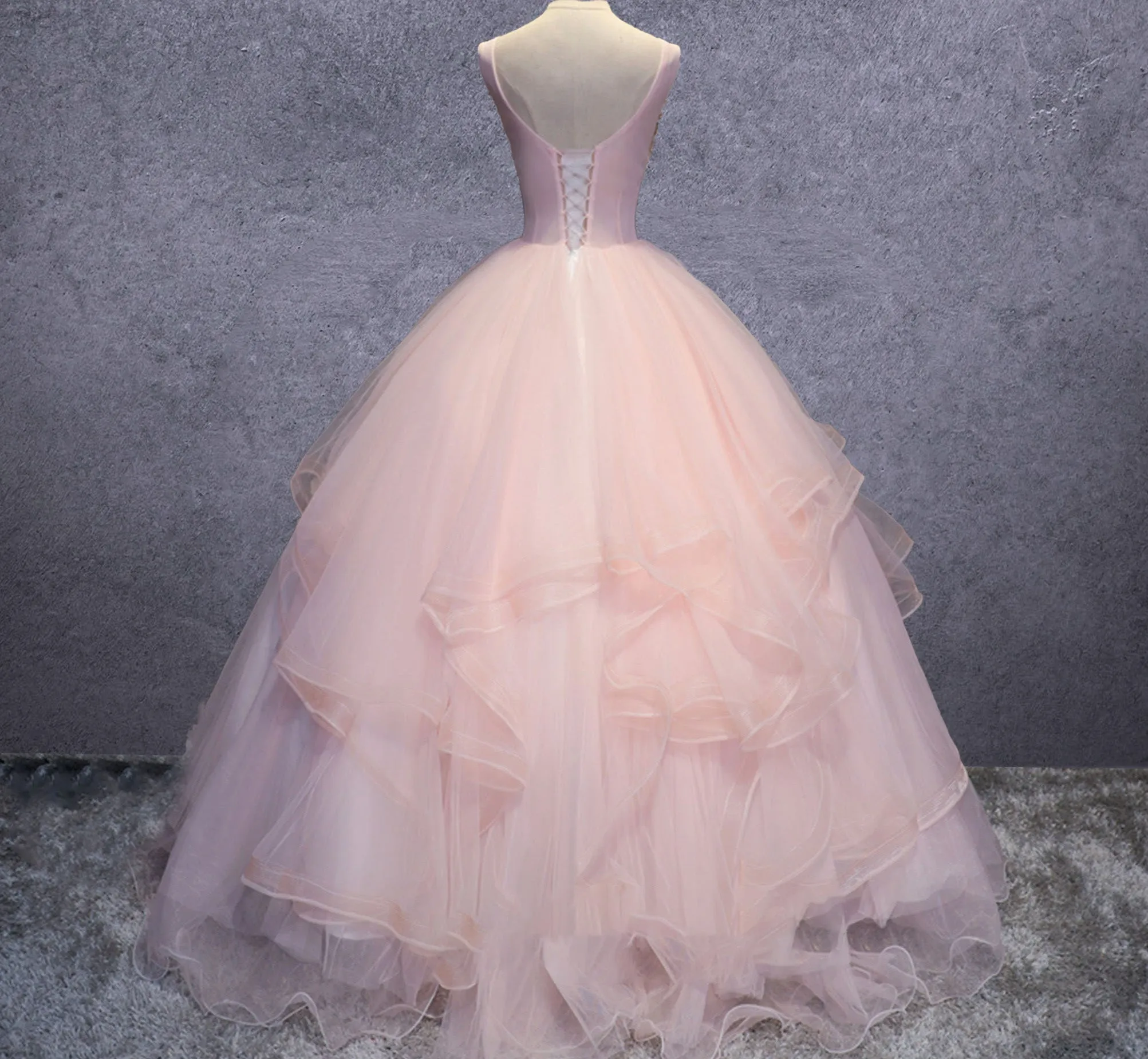 Pink A Line Organza Floor-Length Prom Dress with Appliqued sold by KissProm product image thumbnail 3