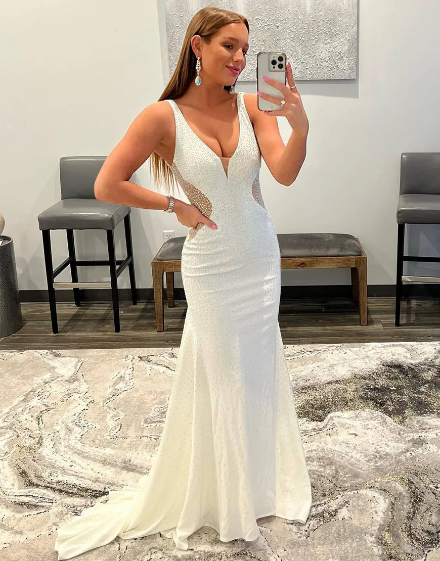 Tonya | White Mermaid V-Neck Beaded Long Prom Dress sold by KissProm product image thumbnail 2