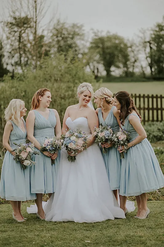 Dusty Blue A-Line Mid-Calf Ruched Chiffon Bridesmaid Dress sold by KissProm