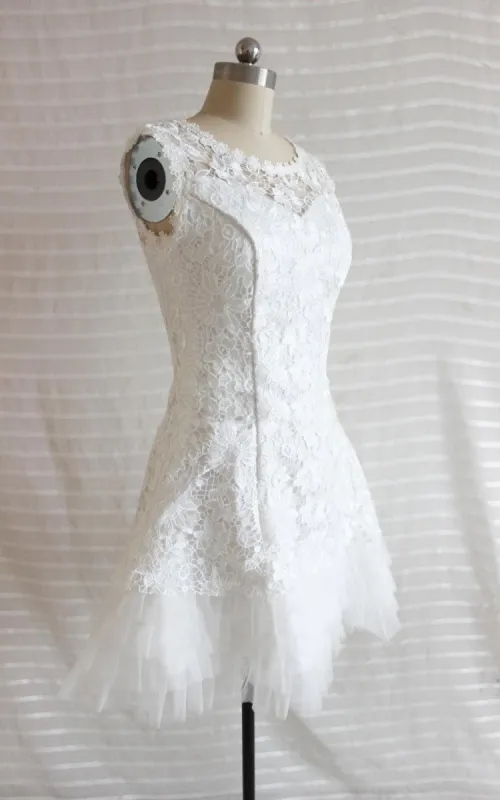 A-Line Short Tulle Lace Satin Weddig Dress sold by KissProm