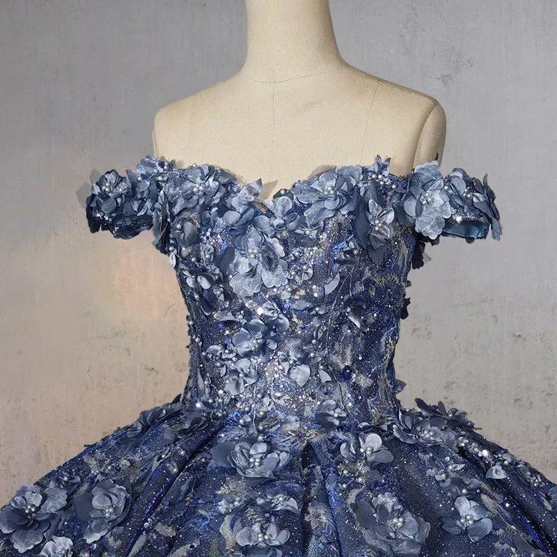 Aveline | Sweetheart A Line Off-the-shoulder Quinceanera Dresses with 3D Flower and Pearls sold by KissProm product image thumbnail 5