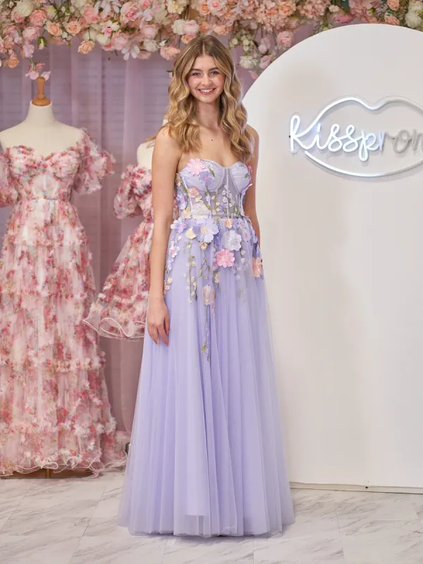 Hope |A-Line Strapless Tulle Homecoming Dress With 3D Flowers sold by KissProm