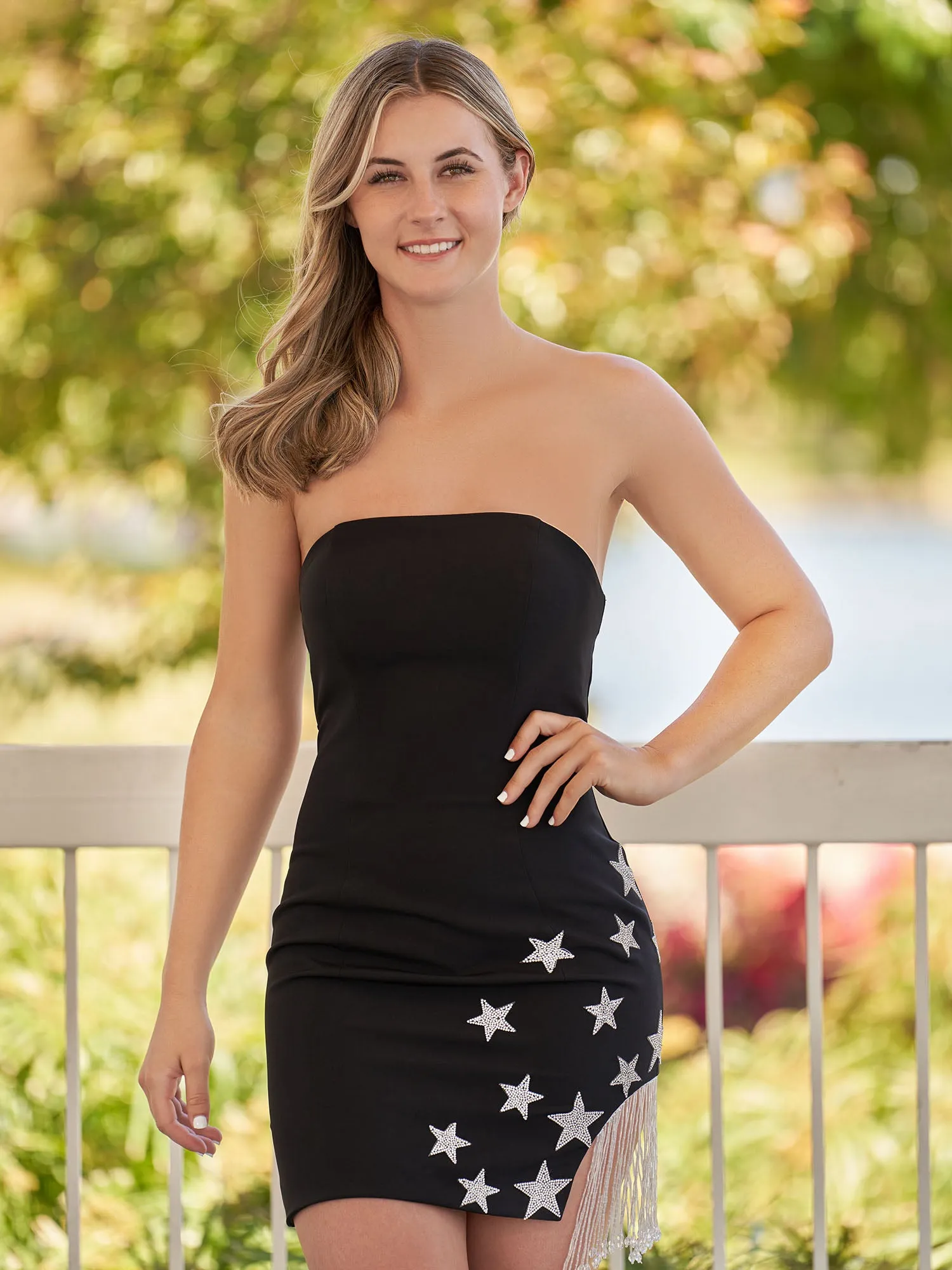 Helene |Sheath Black Strapless Satin Homecoming Dress With Star sold by KissProm product image thumbnail 4