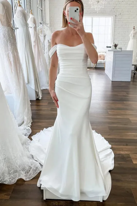 Hariklia | Elegant Mermaid Off the Shoulder Elastic Long Wedding Dresses sold by KissProm