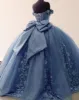 Big Bow Floral Flower Lace Applique Off Shoulder Ball Gown Quinceanera Dresses sold by KissProm