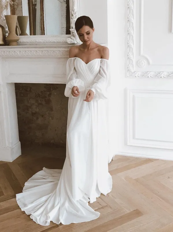 Aritha | Off the Shoulder Chiffon Beach Long-Sleeve Wedding Dresses sold by KissProm