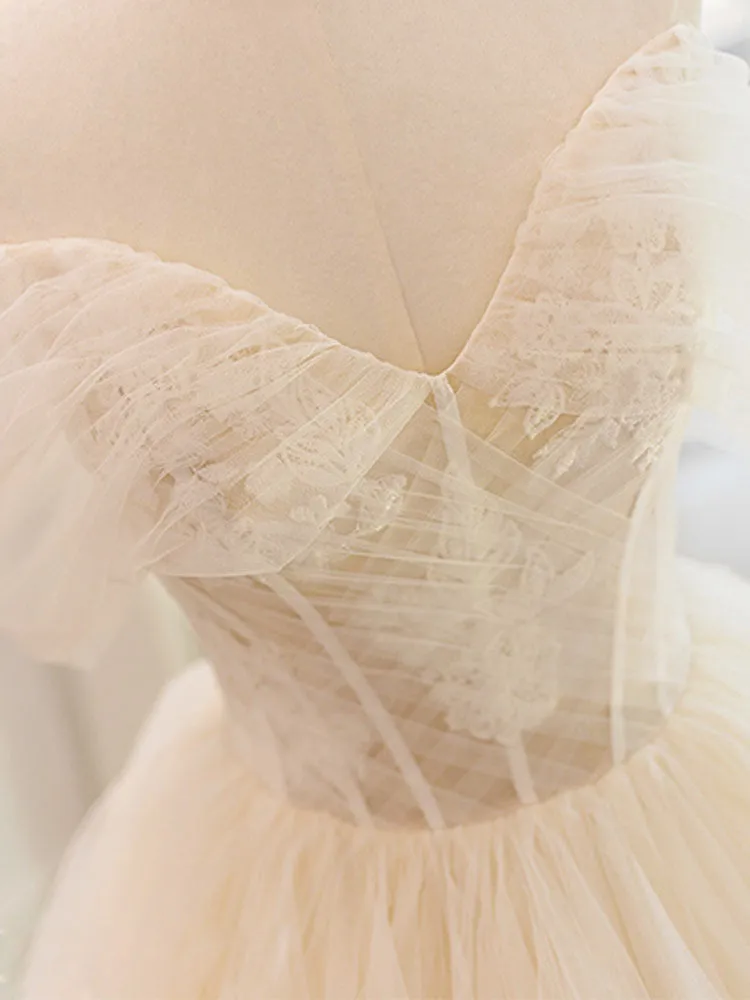 Vivienne | Champagne Tulle Lace Wedding Dress With Sweep Train sold by KissProm product image thumbnail 2