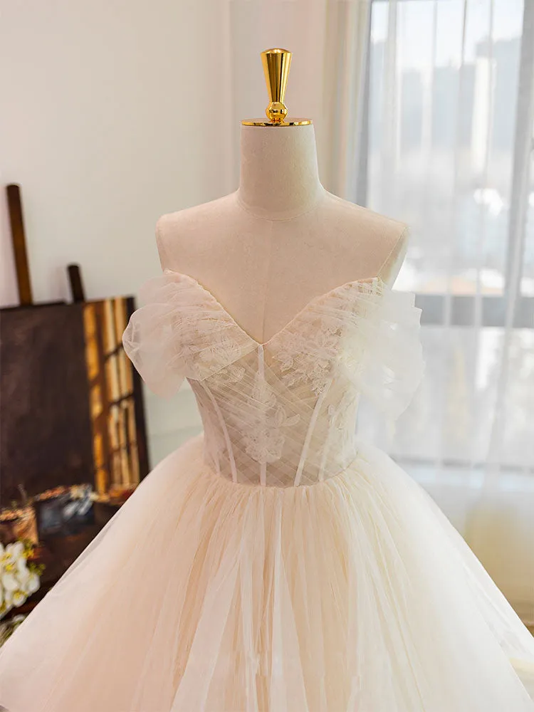 Vivienne | Champagne Tulle Lace Wedding Dress With Sweep Train sold by KissProm product image thumbnail 3