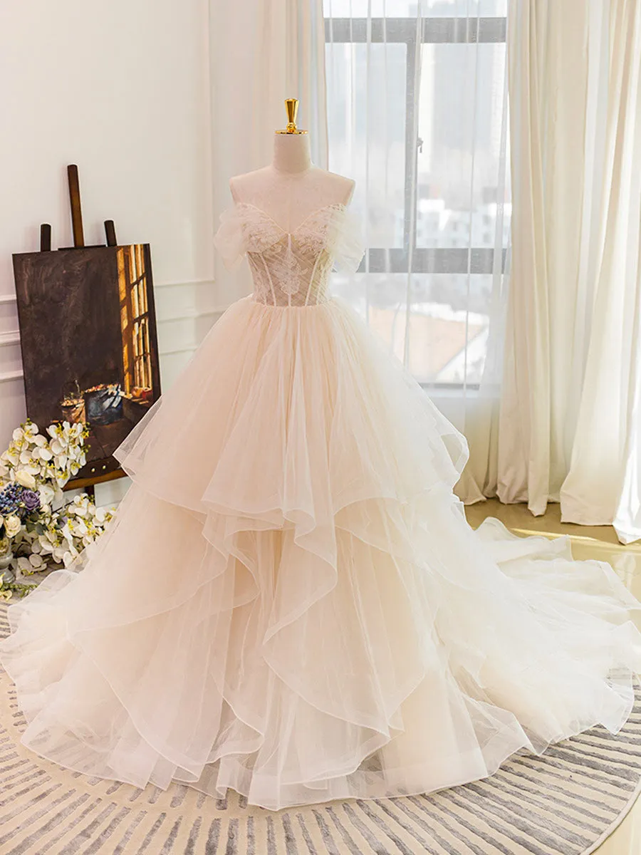 Vivienne | Champagne Tulle Lace Wedding Dress With Sweep Train sold by KissProm