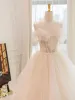 Vivienne | Champagne Tulle Lace Wedding Dress With Sweep Train sold by KissProm
