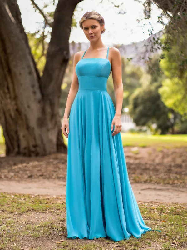 A-line Straight Across Chiffon Floor Length Cutout Back Bridesmaid Dress sold by KissProm