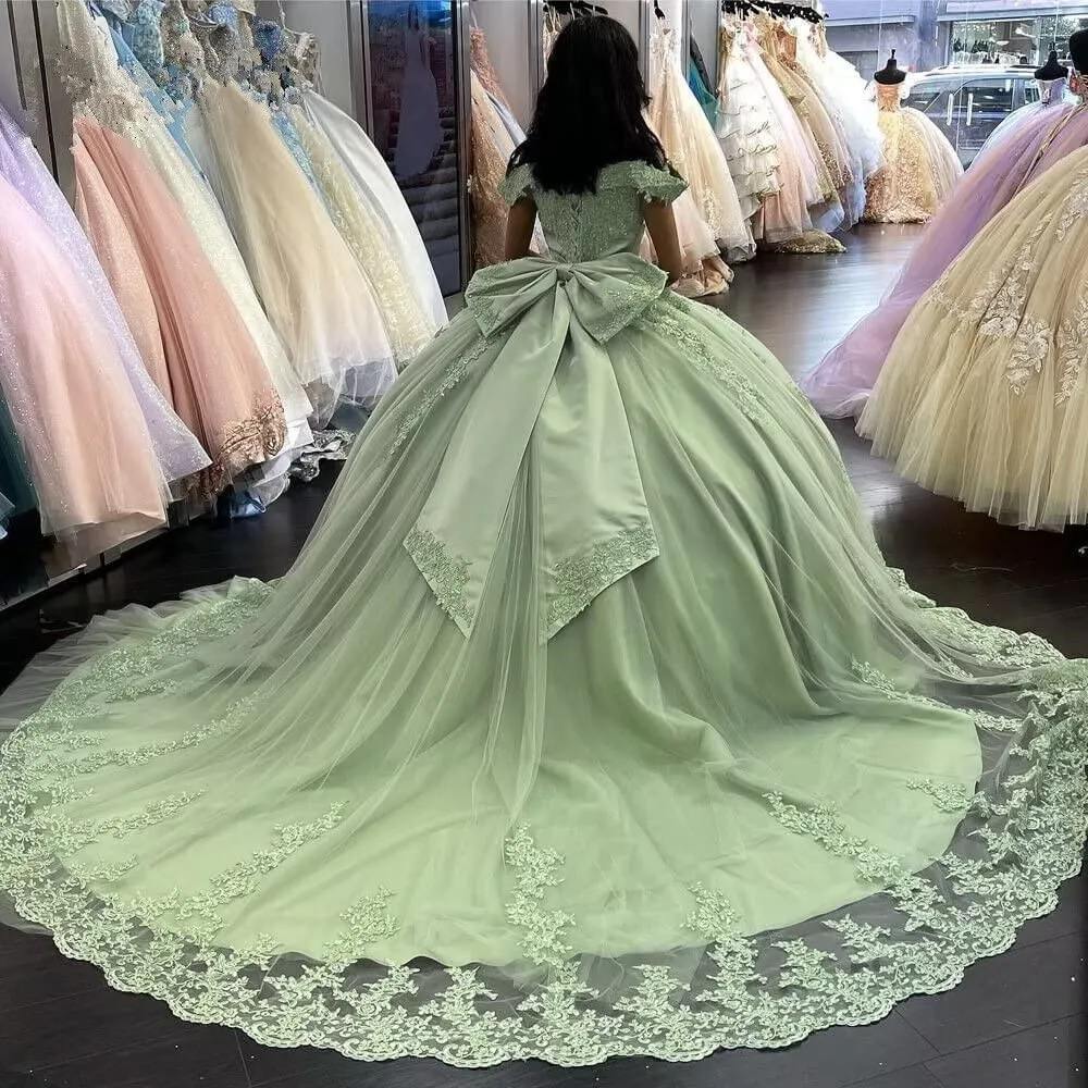 Lace Sage Applique Off Shoulder Quinceanera Dresses sold by KissProm product image thumbnail 2