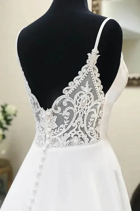 A-line Spaghetti Straps Lace Appliques Simple Wedding Dress sold by KissProm product image thumbnail 2