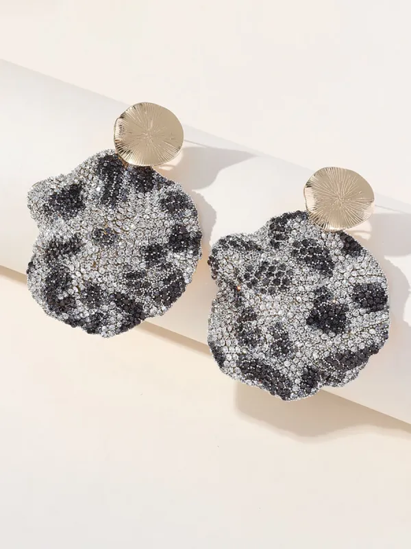 Gray Leopard Print Rhinestones Round Earrings sold by KissProm