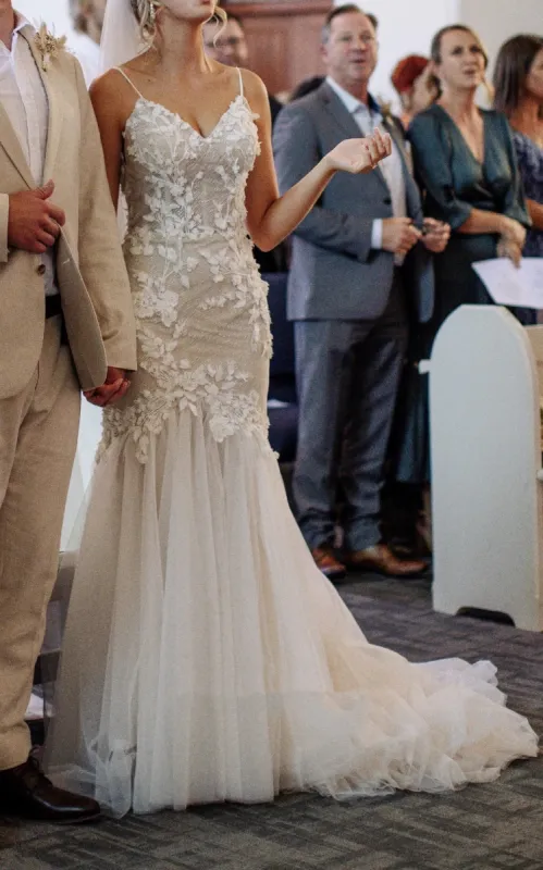 Beach Sexy Mermaid Lace Wedding Dress with Tull Court Train V-neck Open Back sold by KissProm