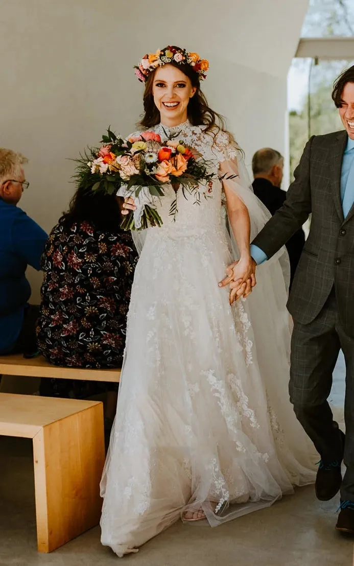 A-Line V-Neck Lace Modern Wedding Dress Short Sleeves With Appliques sold by KissProm product image thumbnail 2