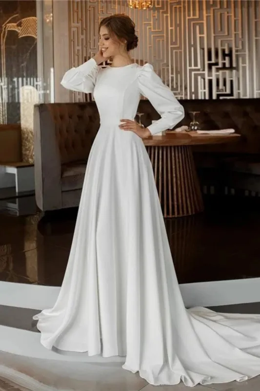Modest A Line Long Sleeves Wedding Dress Vintage Gown sold by KissProm
