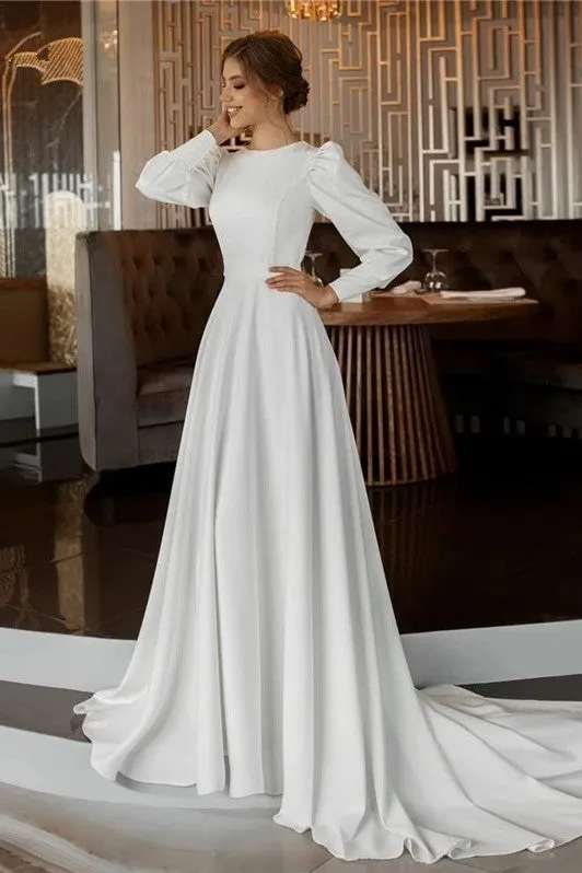 Glynis | Modest A Line Long Sleeves Wedding Dress Vintage Gown sold by KissProm