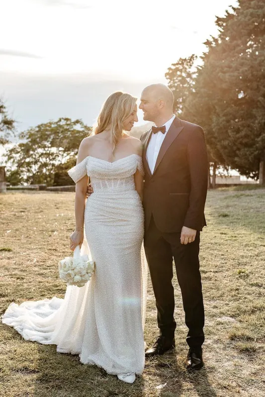 Sparkly  Mermaid Off the Shoulder Sequins Wedding Dresses sold by KissProm