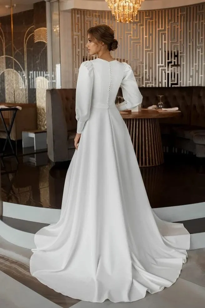 Glynis | Modest A Line Long Sleeves Wedding Dress Vintage Gown sold by KissProm product image thumbnail 3