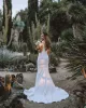 Elegant Mermaid V Neck Satin Long Wedding Dresses with Train sold by KissProm