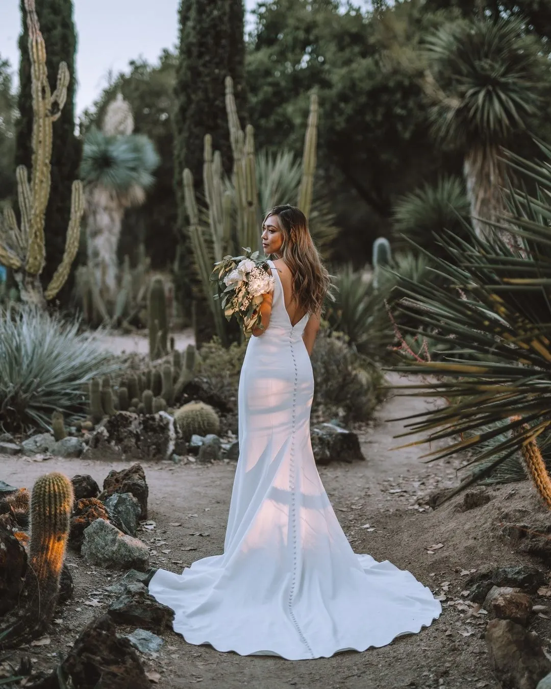 Elegant Mermaid V Neck Satin Long Wedding Dresses with Train sold by KissProm product image thumbnail 3