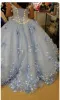 Sky Blue Long Dress 3D Applique Off Shoulder Ball Gown Quinceanera Dresses sold by KissProm