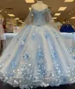 Sky Blue Long Dress 3D Applique Off Shoulder Ball Gown Quinceanera Dresses sold by KissProm