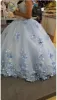 Sky Blue Long Dress 3D Applique Off Shoulder Ball Gown Quinceanera Dresses sold by KissProm