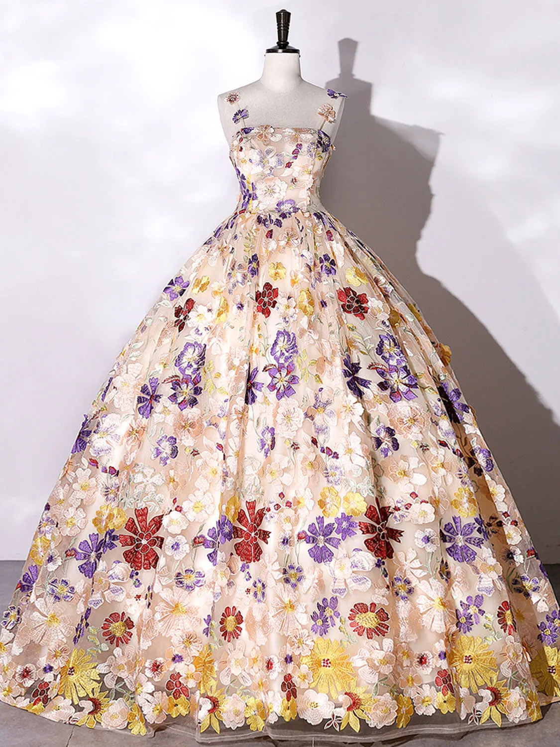 Quinceanera Dress Champagne A-line Flowers Long Prom Dress Champagne Sweet Dress sold by KissProm