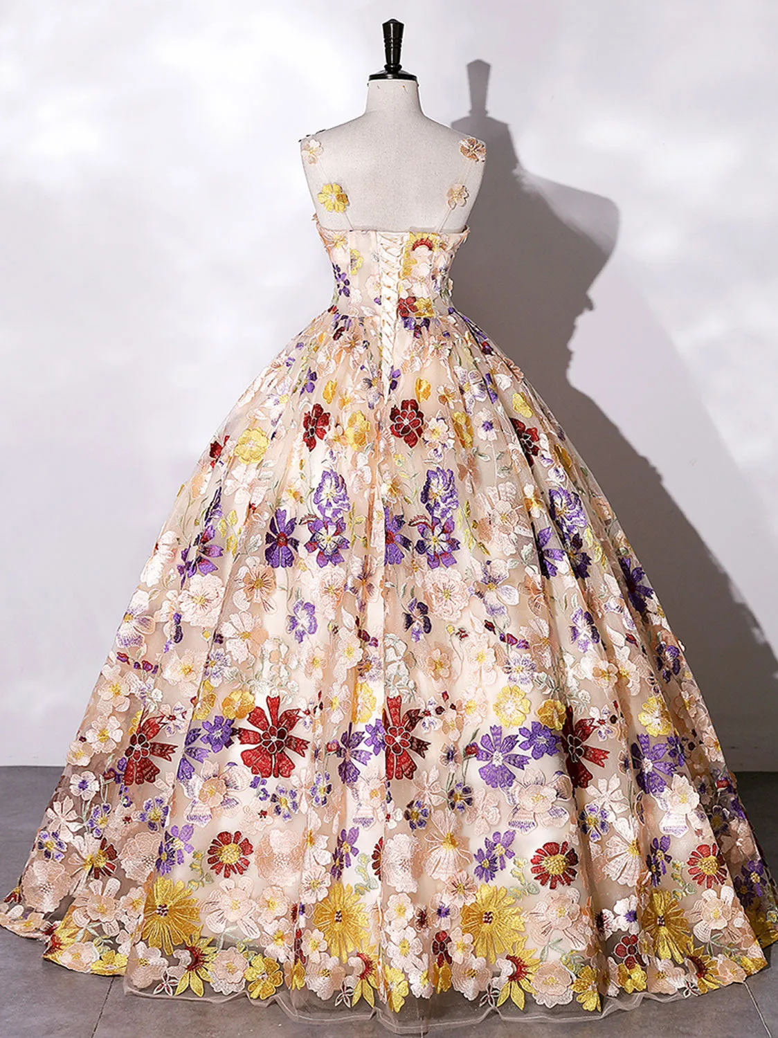 Quinceanera Dress Champagne A-line Flowers Long Prom Dress Champagne Sweet Dress sold by KissProm product image thumbnail 2