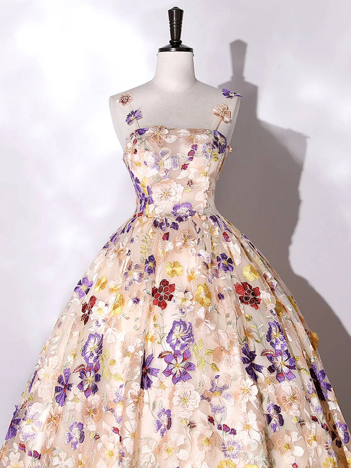 Quinceanera Dress Champagne A-line Flowers Long Prom Dress Champagne Sweet Dress sold by KissProm product image thumbnail 3