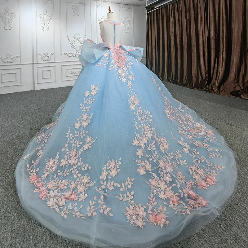 Quinceanera Blue Flower Ball Gown Dress sold by KissProm product image thumbnail 2