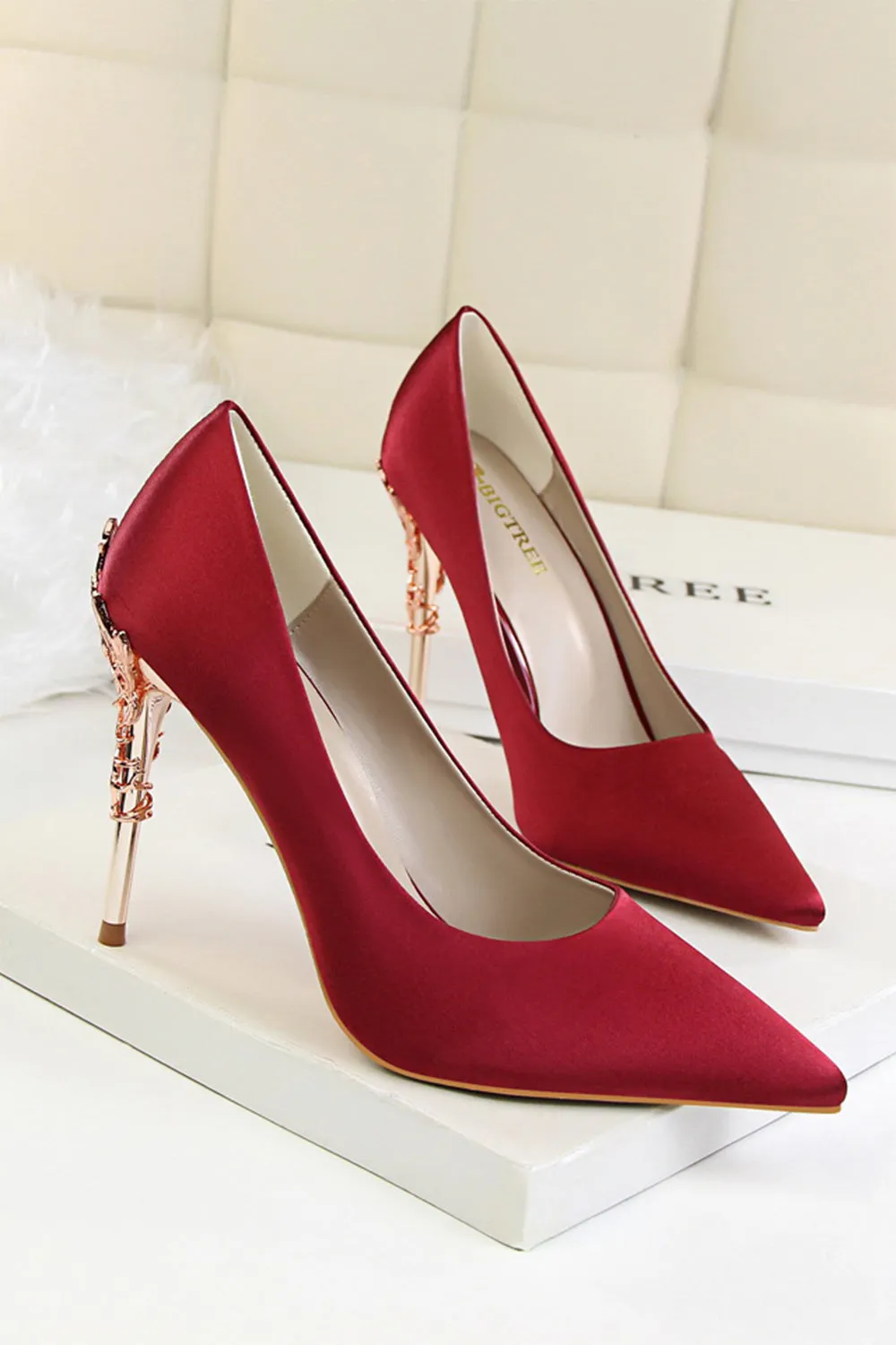 Burgundy Shallow Metal Stiletto Heels sold by KissProm product image thumbnail 4