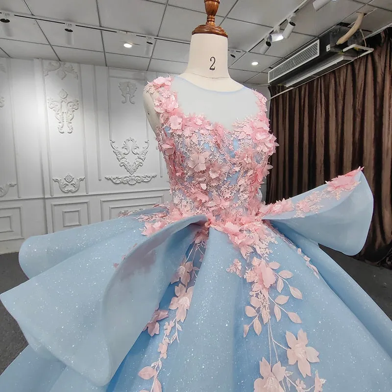 Quinceanera Blue Flower Ball Gown Dress sold by KissProm product image thumbnail 3