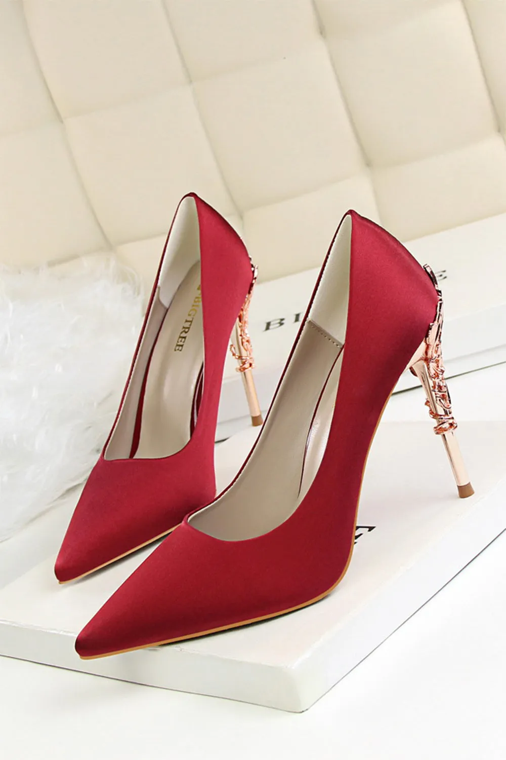 Burgundy Shallow Metal Stiletto Heels sold by KissProm product image thumbnail 5