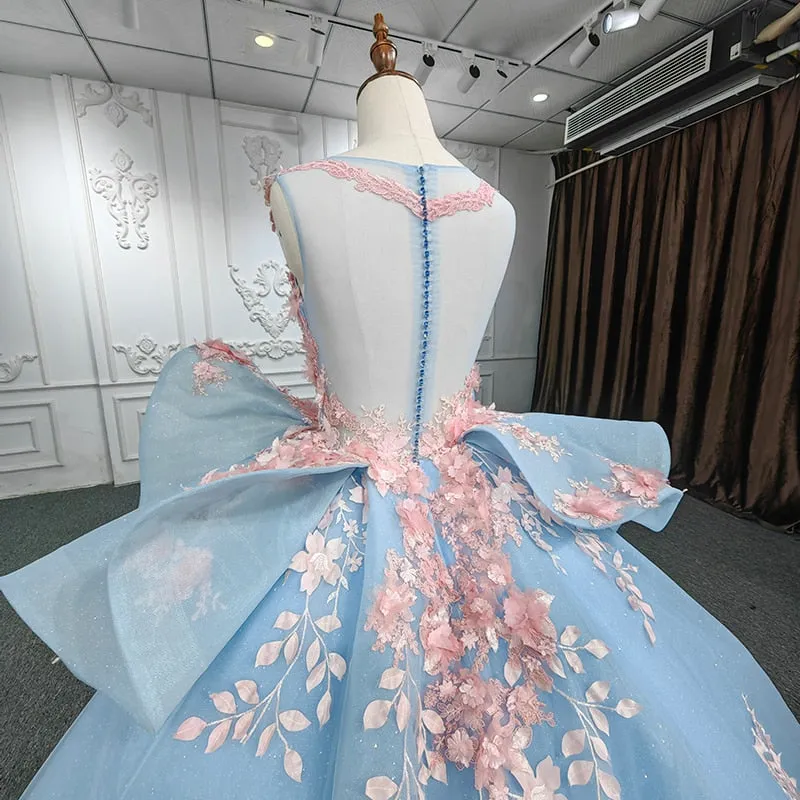 Quinceanera Blue Flower Ball Gown Dress sold by KissProm product image thumbnail 4