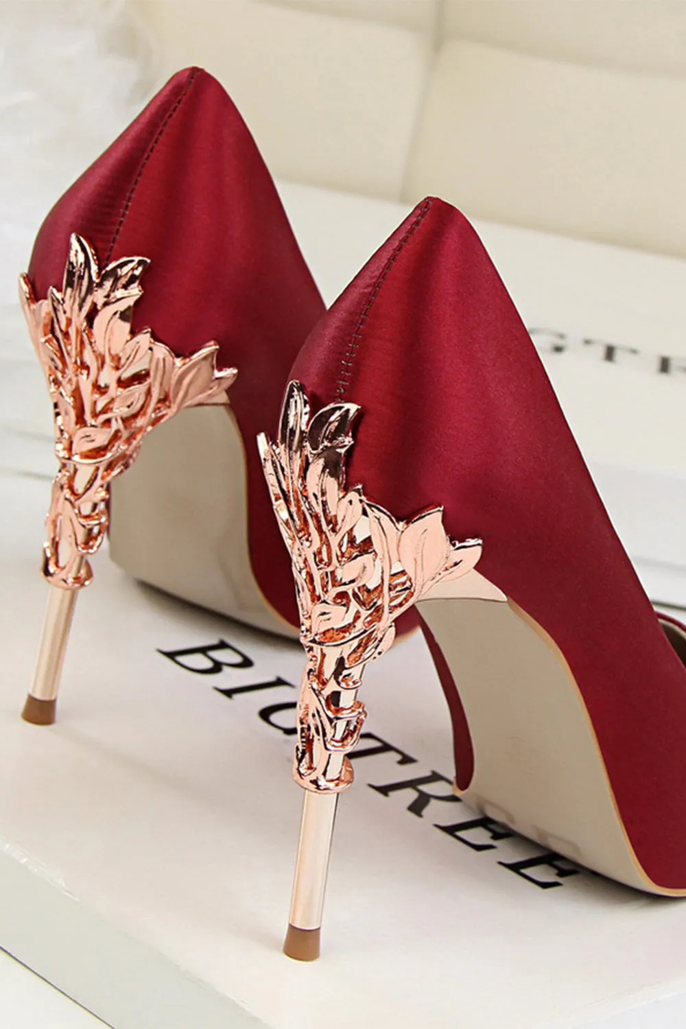 Burgundy Shallow Metal Stiletto Heels sold by KissProm product image thumbnail 2
