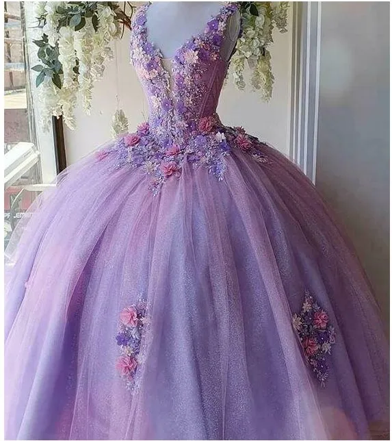Princess Tulle Long Quinceanera Dresses with Flower sold by KissProm product image thumbnail 2