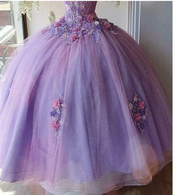 Princess Tulle Long Quinceanera Dresses with Flower sold by KissProm product image thumbnail 3