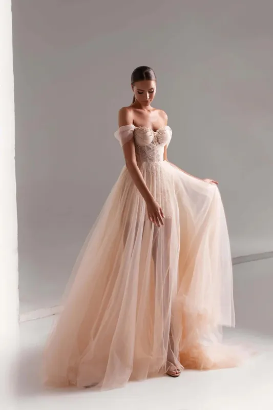 Tulle Prom Dress A-Line Long Shining Beads Prom Gown sold by KissProm