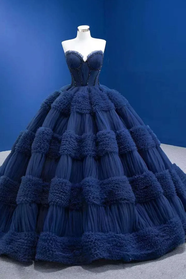 Quinceanera Dress Graceful Backless Ball Gown Navy Blue Prom Dresses sold by KissProm