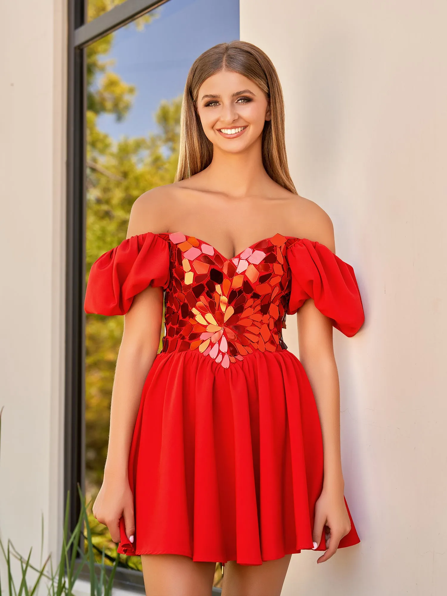Galatea | A-Line Short Red Cut-Glass Sweetheartg Dress sold by KissProm product image thumbnail 2