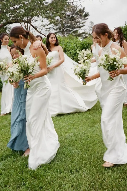 Rosalinda | Sheath Halter White Silk Satin Long Bridesmaid Dresses sold by KissProm