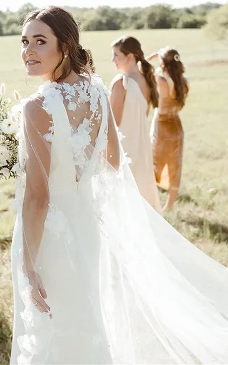 Modern Sheath V-neck Satin Sweep Train Wedding Dress sold by KissProm product image thumbnail 2