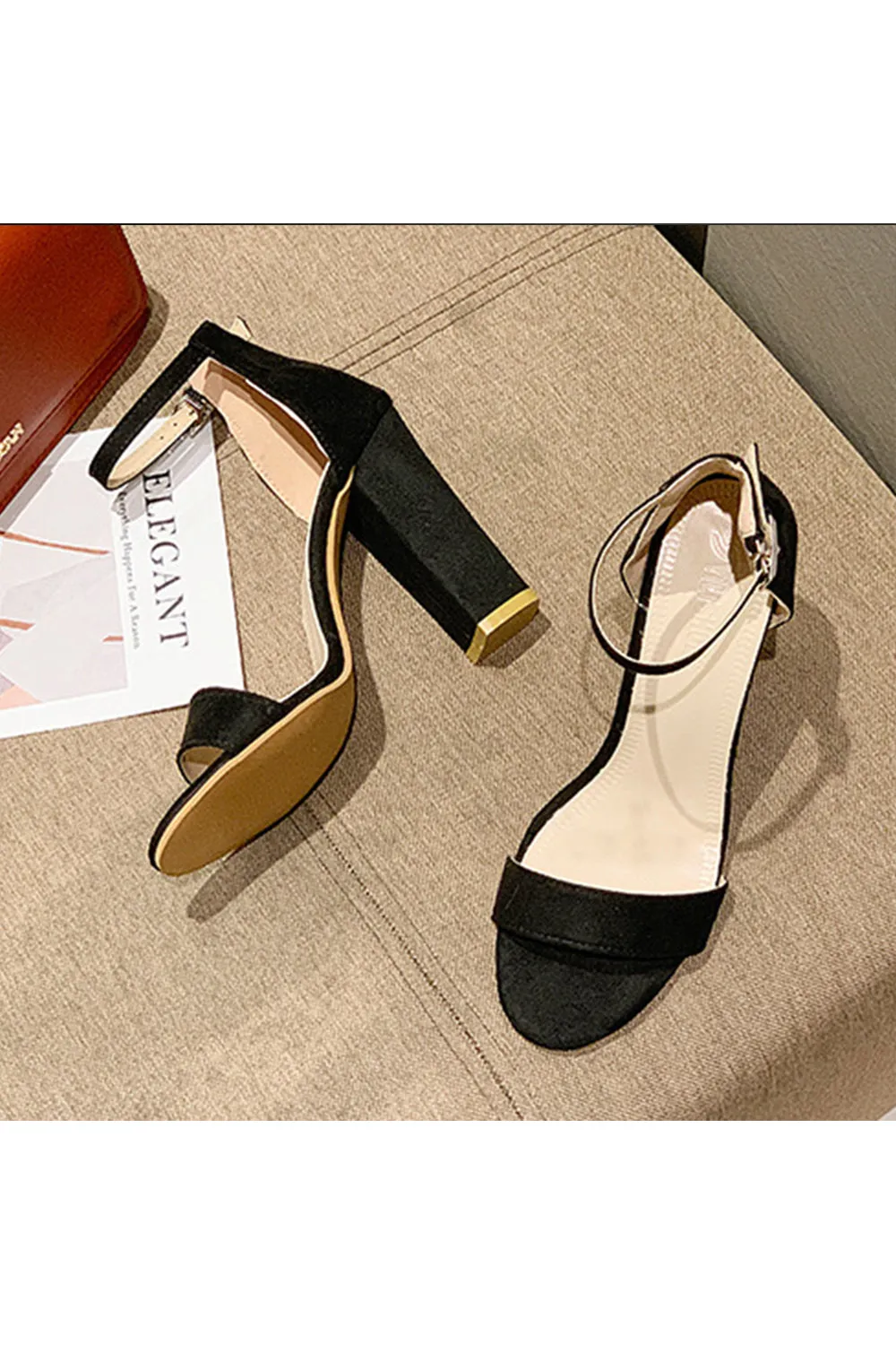 Party Suede Peep Toe Chunky Heel Evening Shoes With Buckle Ankle Strap sold by KissProm product image thumbnail 3