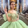 Sage Green Off Shoulder Beading Floral Appliqué Quinceanera Dress sold by KissProm