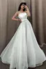 White Off the Shoulder Pleated A-Line Long Wedding Dress with Sleeves sold by KissProm